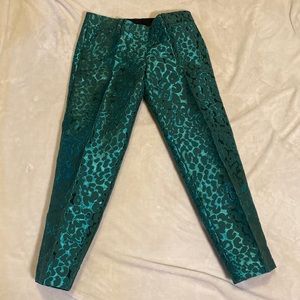 J. Crew City fit cropped green metallic jacquard leopard pants size 00